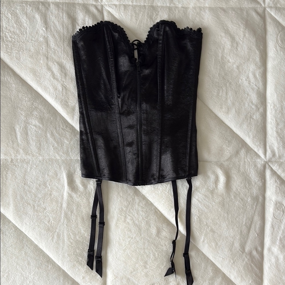 Frederick's of Hollywood Black Bustier Top with Satin Finish